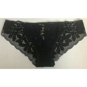 NEW Victoria's Secret Black Lace and White Logo Strappy Cheekini Panty Size Med.